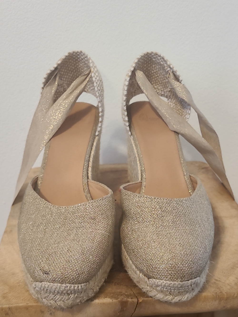 Castaner Sparkle Espadrille Wedge Sandals in Champagne